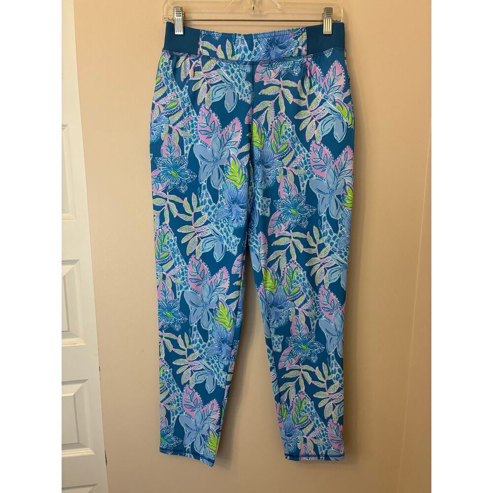 Lilly Pulitzer Luxletic Run Around Stretch Pants UPF50 Travel Macaw Blue XS